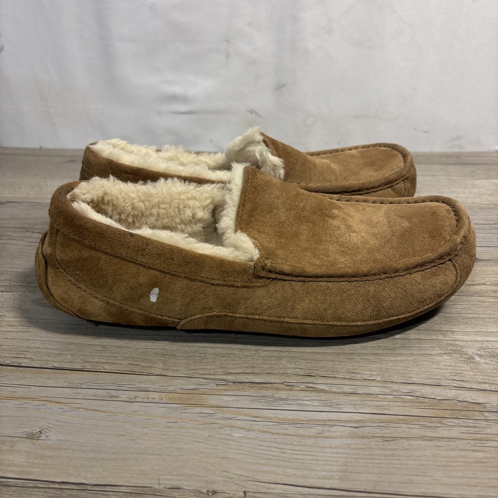 UGG Ascot Mens Approx 10 Chestnut Suede Sheepskin Comfort Slip On Shoes - Picture 4 of 11